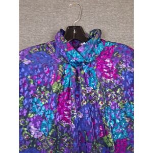 VTG Fitting Image Womens Blouse 2XL Blue Purple Jewel 80s Avant Garde Feminine